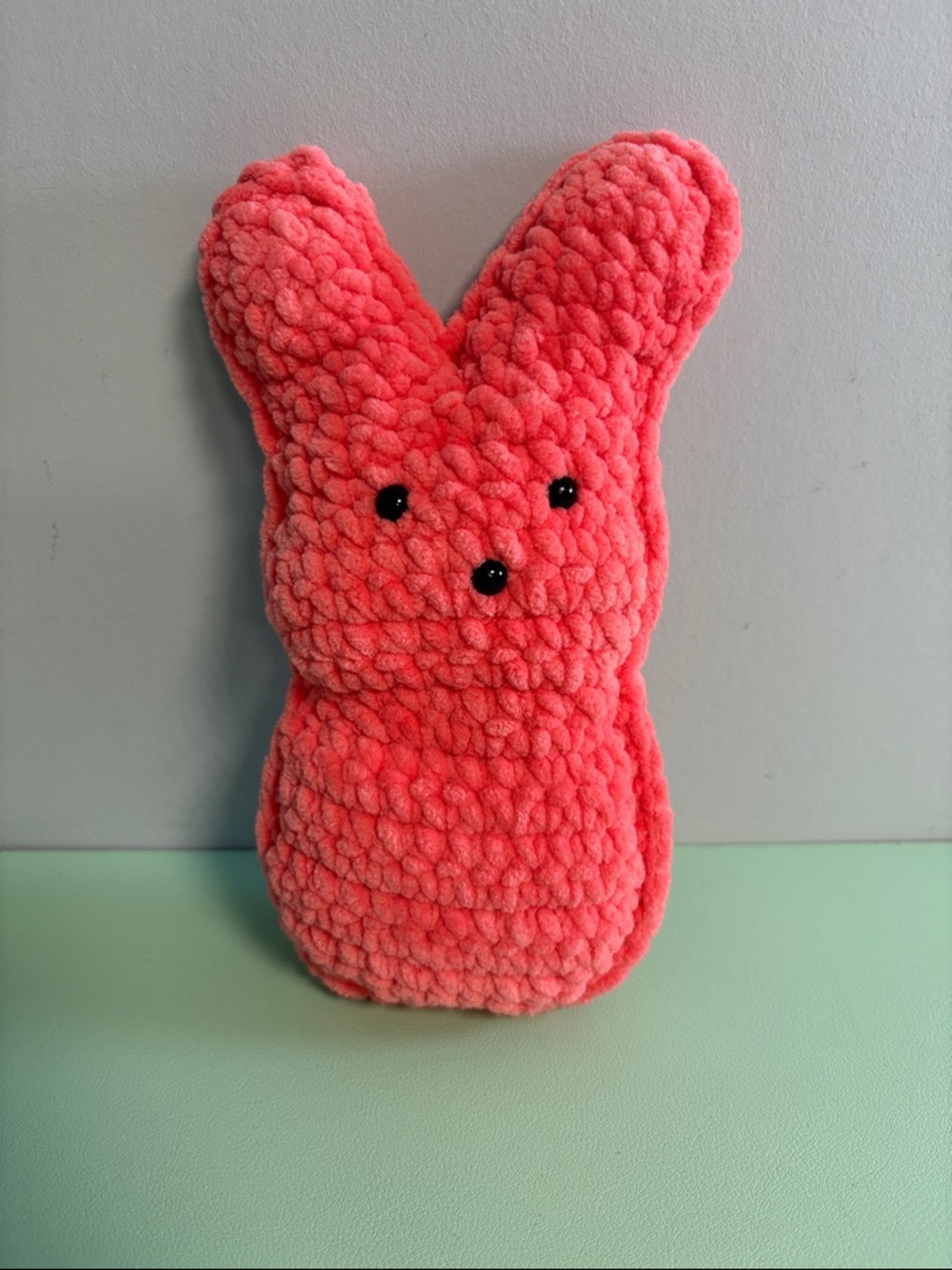 Handmade Crochet Peep Marshmallow Pink Bunny Stuffed Plush Animal, Kids Plush